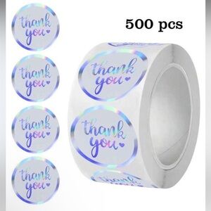 500 Count Thank You Stickers Roll 1 inch Round Holographic New Sealed Pack